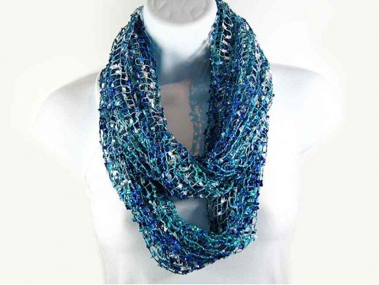 Green Blue Lightweight Confetti Knit Infinity Scarf
