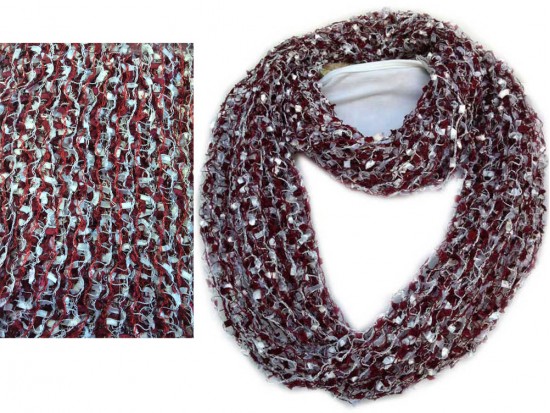 Maroon White Confetti Knit Infinity Scarf