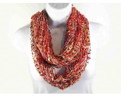Red & Tan Lightweight Confetti Knit Infinity Scarf