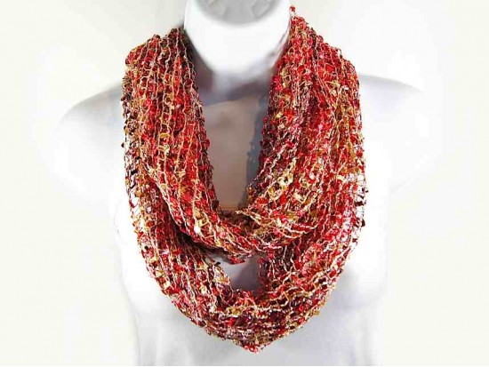 Red & Tan Lightweight Confetti Knit Infinity Scarf