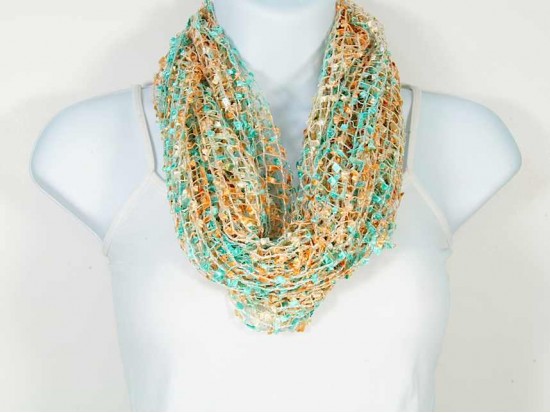 Coral & Turquoise Lightweight Confetti Knit Infinity Scarf