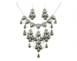 12mm Gray Teardrop Bubble Necklace with Silver Chain