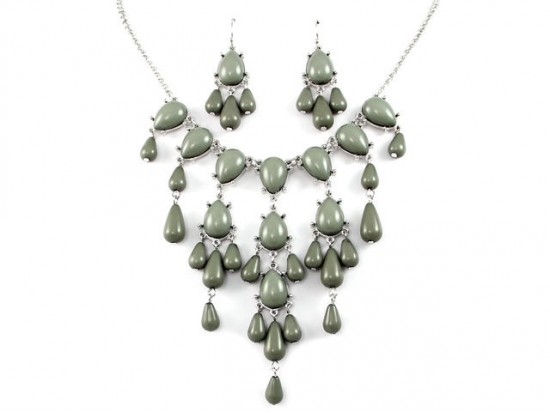 12mm Gray Teardrop Bubble Necklace with Silver Chain