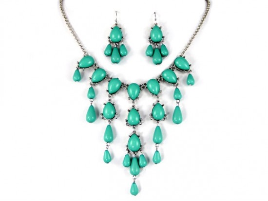12mm Turquoise Teardrop Bubble Necklace with Silver Chain 12mm Turquoise Teardrop Bubble Necklace with Silver Chain