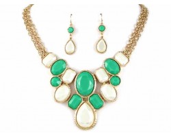Turquoise & Ivory Faceted Small Cabochon Necklace Set