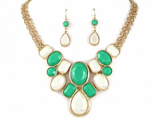 Turquoise & Ivory Faceted Small Cabochon Necklace Set
