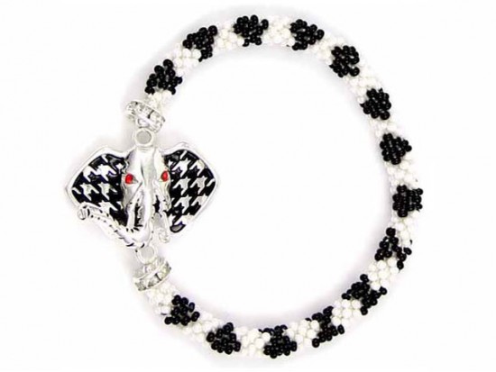 Black White Houndstooth Elephant Seed Bead Bracelet