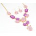 Pink Purple Oval Stone with Crystal Gold Plate Necklace Set