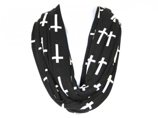 Black with White Cross Design Infinity Scarf