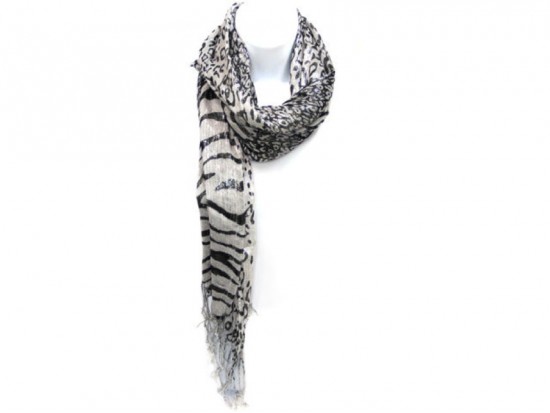 Snow Tiger & Leopard Print Chevron Silver Thread Scarf