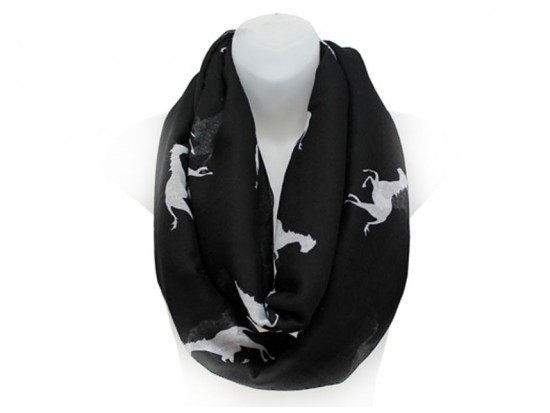 Black with White Horse Mustang Infinity Scarf