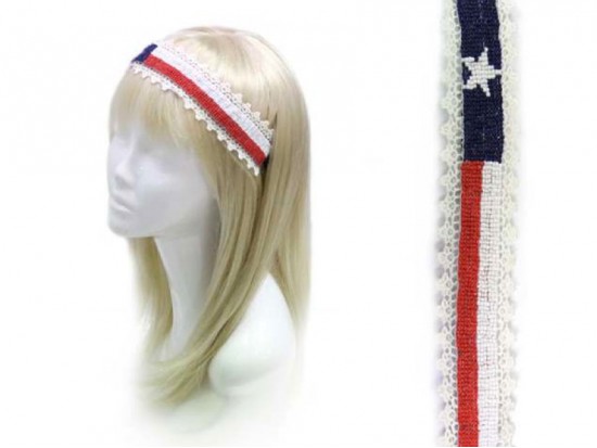 Texas Flag Red White Blue Lace Headband Texas Flag Red White Blue Lace Headband