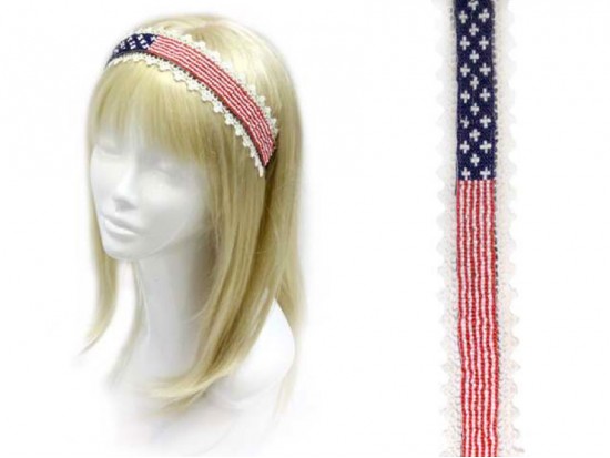 USA Flag Red White Blue Lace Headband