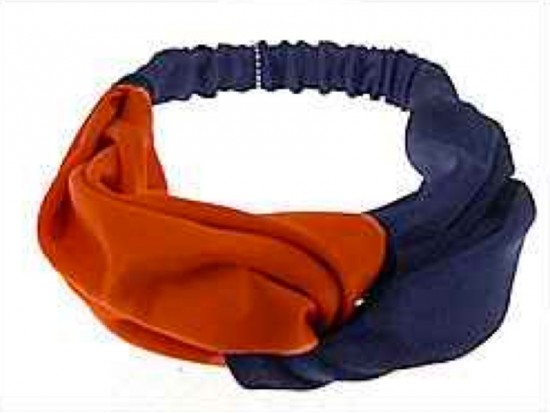 Navy Blue Orange Cloth Turban Style Headband