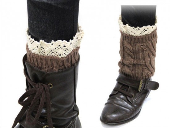 Brown Knit Boot Topper Crochet Lace Trim Brown Knit Boot Topper Crochet Lace Trim