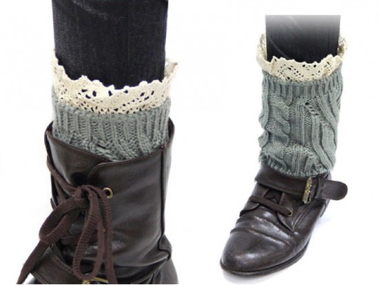 Gray Knit Boot Topper Crochet Lace Trim Gray Knit Boot Topper Crochet Lace Trim