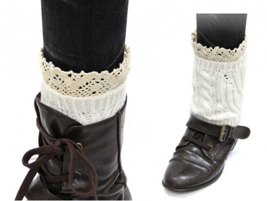 White Knit Boot Topper Crochet Lace Trim