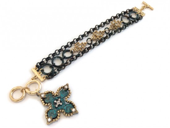 Patina Gold Crystal Cross Chain Bracelet Patina Gold Crystal Cross Chain Bracelet