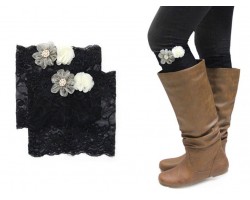 Black Lace Flowers Boot Topper