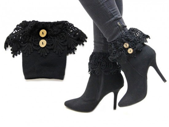 Black Lace Buttons Knit Boot Toppers
