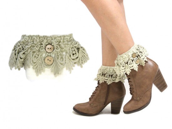 Khaki Lace Buttons Knit Boot Toppers