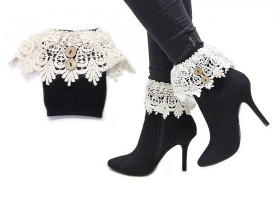 White Lace Buttons Knit Boot Toppers