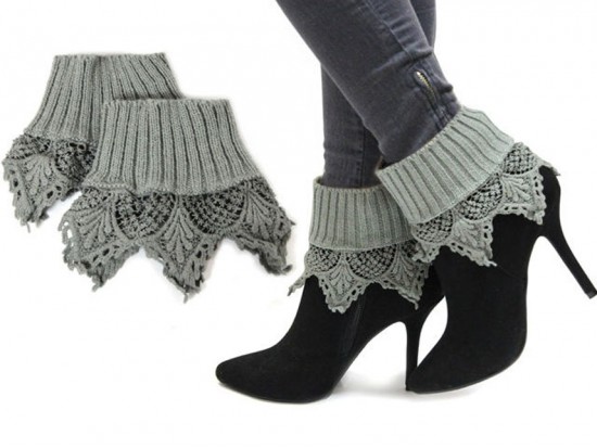Gray Lace Knit Boot Toppers