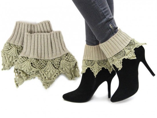 Khaki Lace Knit Boot Toppers