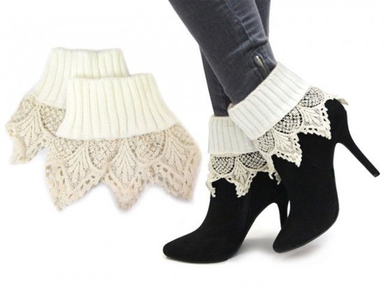 White Lace Knit Boot Toppers
