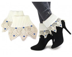 White Lace Knit Blue Crystal Boot Toppers