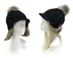 Black Crochet Knit Fur Trapper Hat