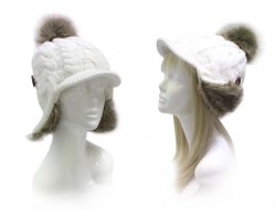 White Crochet Knit Fur Trapper Hat
