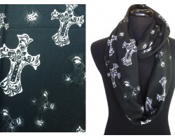 Black White Cross Filigree Knit Infinity Loop Scarf Black White Cross Filigree Knit Infinity Loop Scarf