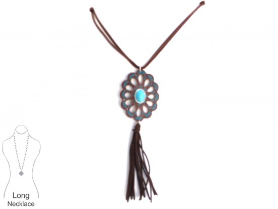 Black Turquoise Leather Concho Necklace