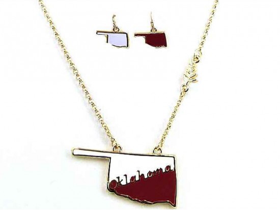 Red White Oklahoma Gold Chain Necklace Set