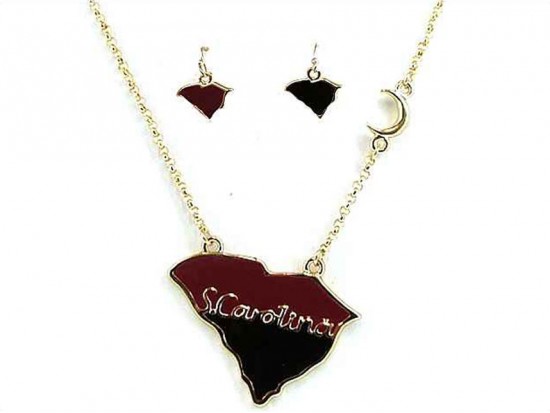 Red Black South Carolina Gold Chain Necklace Set