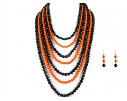 Black Orange 7 Strand Necklace Set