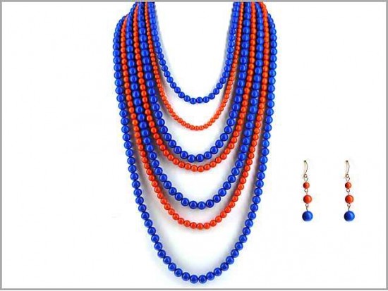 Blue Orange 7 Strand Necklace Set