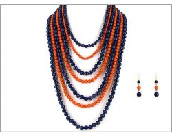 Navy Blue Orange 7 Strand Necklace Set
