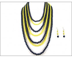 Navy Blue Yellow 7 Strand Necklace Set