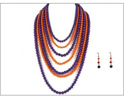 Purple Orange 7 Strand Necklace Set