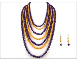 Purple Yellow 7 Strand Necklace Set