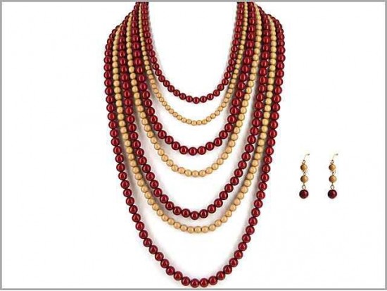 Red Light Brown Gold 7 Strand Necklace Set