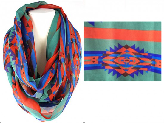 Green Red Blue Indian Print Infinity Scarf