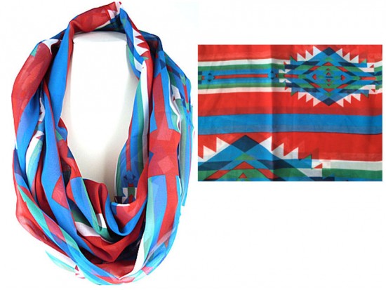 Red Blue White Green Indian Print Infinity Scarf