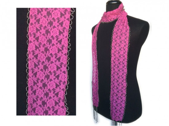 Fuchsia Lace Seed Bead Oblong Scarf