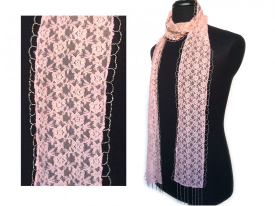 Pink Lace Seed Bead Oblong Scarf