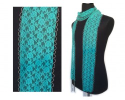 Teal Lace Seed Bead Oblong Scarf