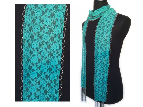 Teal Lace Seed Bead Oblong Scarf