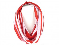 Red White Strip Knit Infinity Scarf